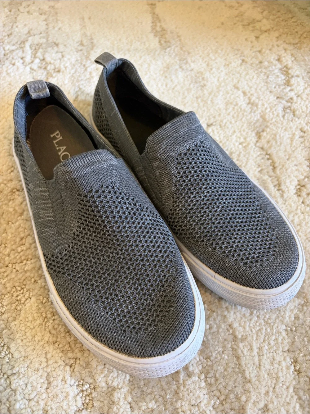 The Children's Place Men's Gray Knit Slip-On Sneakers with White Sole